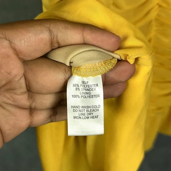 LULUS Dress Womens Size L Mustard Yellow Ruched Off-the-Shoulder Bodycon - Picture 10 of 12